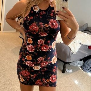 Navy blue dress with flowers